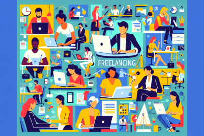 Generate a modern and colorful illustration depicting the theme of exploring freelancing opportunities in the contemporary economy. The imagery should include multiple individuals of different descents like Caucasian, Hispanic, Black, Middle-Eastern, South Asian, and White, both male and female, actively engaging with various freelancing tasks such as graphic design, writing, programming, and consulting. Please also illustrate different types of workplaces, both traditional and unconventional, implying the flexibility of freelancing. No words should appear in the image.