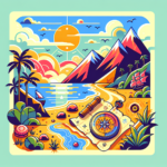 Illustrate an image that portrays the theme 'Discovering Hidden Gems: Off-the-Beaten-Path Destinations Unveiled'. This image should encapsulate the idea of exploring and discovering unique, lesser-visited destinations around the world. Include elements like a treasure map, a compass, and a hidden cove or mountain path. The illustration style should be colorful and modern, with bold hues and clean lines. Please avoid using any text; let the picture speak for itself.