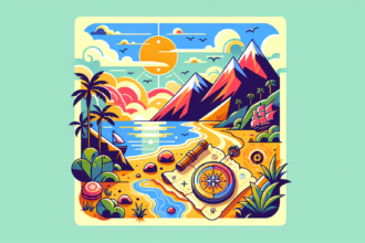 Illustrate an image that portrays the theme 'Discovering Hidden Gems: Off-the-Beaten-Path Destinations Unveiled'. This image should encapsulate the idea of exploring and discovering unique, lesser-visited destinations around the world. Include elements like a treasure map, a compass, and a hidden cove or mountain path. The illustration style should be colorful and modern, with bold hues and clean lines. Please avoid using any text; let the picture speak for itself.