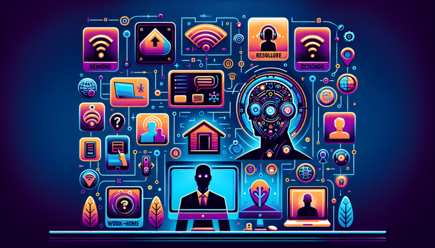 Create a modern and vibrant illustration that represents top remote job boards for finding work in the year 2023. The image should include symbols or icons that may symbolize remote work, like a computer, Wi-Fi signal, a home indicating work-from-home, and different professions such as software developers, writers, designers, and so on. The board could show a variety of symbolic job posting for various occupations, described in gender neutral terms. Emphasize the futuristic and forward-looking aspect of remote work. Do not include any text.