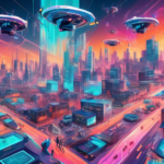 An intricate digital painting of a futuristic cityscape, with drones delivering packages, autonomous cars navigating the streets, and citizens wearing augmented reality glasses, all under a network of high-speed data streams.