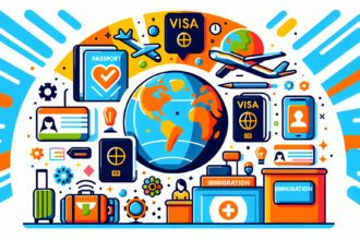 Create a vibrant and contemporary illustration depicting some key tips for a smooth and pleasant visa and immigration experience. Include symbols commonly associated with travel and migration such as passports, visas, suitcases, airplane, world globe, and immigration counters. Nevertheless, strike a balance between color and clarity to ensure the message is conveyed effectively and the image does not feel overwhelming. The mood should be positive, simple, and friendly, suggesting the process is manageable and accessible.