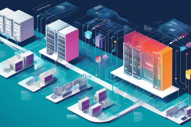 A visually engaging and detailed infographic outlining the components of IT infrastructure, including servers, network connections, and data storage, set against a digital background with a modern, clean design.